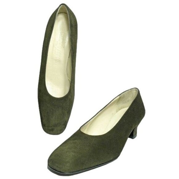 NEW Giorgio Armani Womens 9M Italian Dark Green Suede Leather Dress Shoe Heel - Picture 3 of 11